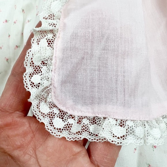 Vtg Hand Smocked Dress 24 Mo. Polly Flinders Calico w Pink Apron Lace 3/4 Sleeve - Picture 5 of 12